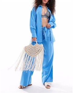 Пляжная рубашка свободного кроя Isabel из льняной ткани в стиле «микс и подбор» синего цвета Asos design