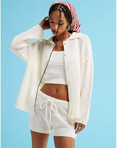 Вязаный кардиган с воротником, кремовый цвет Asos design