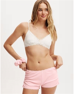 Трусики-шорты из кружева Rib с рюшами нежно-розового цвета Cotton:on