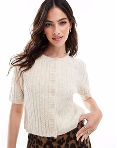 Пушистый вязаный кардиган цвета кремовый Asos design
