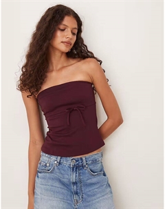 Топ-бандо из трикотажного твила с завязкой на талии бордового цвета Asos design