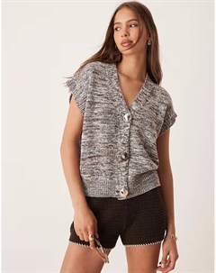 Трикотажный кардиган с множеством серебряных пуговиц в кремовом и коричневом цветах Asos design