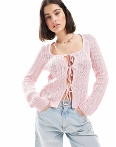 Вязаный кардиган с завязкой спереди, светло-розовый Asos design