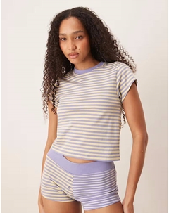 Пижамная футболка Mix & Match в полоску фиолетового и желтого цветов Asos design