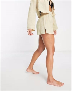 Пляжные шорты с карманами из двойной газовой ткани, бежевый Asos design