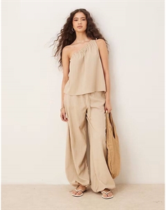 Брюки-палаццо, застегивающиеся на пуговицы, каменного цвета Asos design