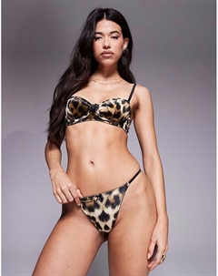 Бархатные стринги-танга Kora с леопардовым принтом коричневого цвета Asos design