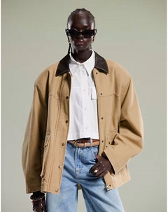 Куртка свободного кроя с воротником из искусственной кожи, цвет «камень», серо-коричневый Asos design