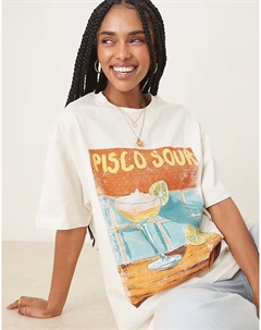 Футболка свободного кроя с принтом коктейля писко сауэр, теплый белый Asos design