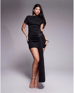 Мини-платье с драпировкой и серебристой отделкой из черной ткани в стиле «скуба» Asos design