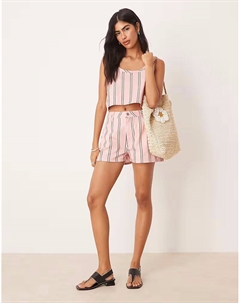 Джинсовые шорты А-силуэта в полоску, розовый Asos design