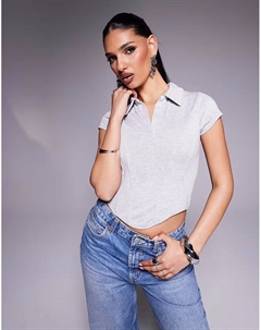 Топ с короткими рукавами, воротником и корсетом, серый меланж Asos design