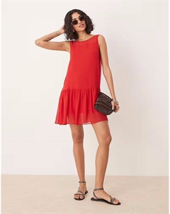 Мини-платье с заниженной талией из шифона красного цвета Asos design