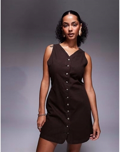 Джинсовое платье шоколадного цвета с V-образным вырезом и пуговицами Asos design