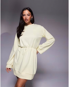 Платье-мини-свитшот со сборками на талии желтого цвета Asos design