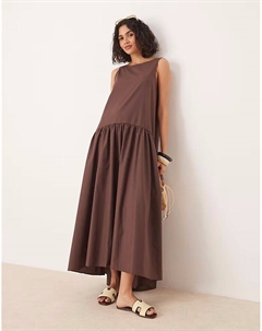 Длинное платье из хлопка шоколадного цвета с заниженной талией Asos design