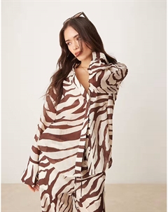 Рубашка свободного кроя с коричневым принтом зебры Mango