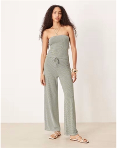 Широкие брюки в полоску зеленого цвета Asos design