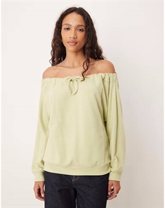 Супермягкая толстовка с открытыми плечами и завязками на шнурке светло-зелёного цвета Asos design