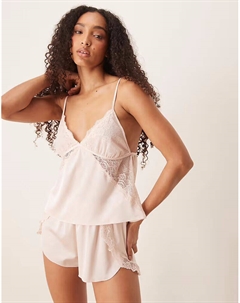 Ночное белье с атласной кружевной отделкой, шорты розового цвета Abercrombie & fitch