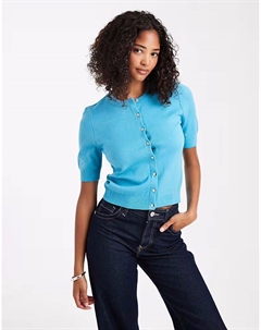 Структурированный кардиган с короткими рукавами и серебряными пуговицами синего цвета Asos design