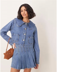 Джинсовая куртка с круглым воротником в средне-синем цвете Asos design