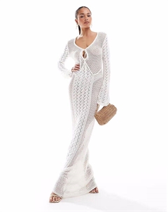 Макси-пляжное платье крючком с расклешенными рукавами и вырезом-замочной скважиной кремового цвета 4th & reckless