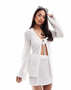 Вязаный крючком топ с завязками спереди, удлиненный, белый цвет 4th & reckless