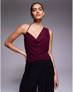 Облегающий асимметричный топ с воротником-хомутом ягодного цвета Asos design