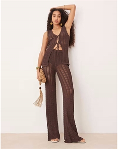 Брюки прямого кроя Crochet коричневого цвета Mango