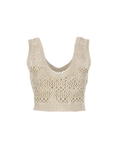 Открытый вязаный топ без рукавов, бежевый Brunello cucinelli
