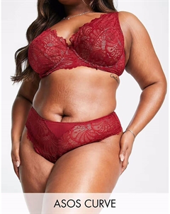 Кружевные стринги Curve Sienna бордового цвета Asos curve