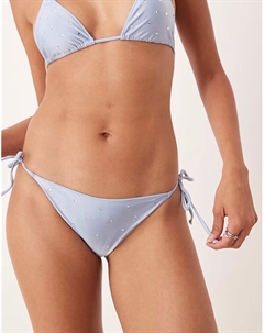 Плавки бикини с завязками по бокам, украшенные стразами, небесно-голубого цвета Mango