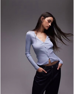 Кардиган из смеси тонкого льна в рубчик нежно-голубого цвета Mango