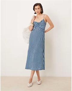 Платье миди с принтом в виде полосок, синий Mango