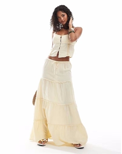 Юбка макси с ярусами цвета пахты и желтого цвета Pull & bear