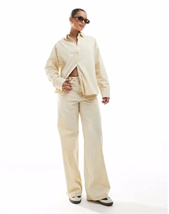 Брюки с завязкой на талии, широкие, кремового цвета Pull & bear