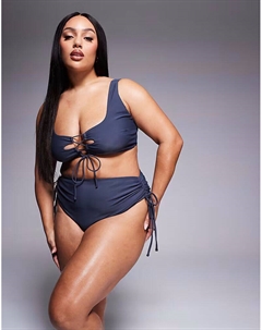 Плавки-бикини Curve Sierra с высокой талией и завязками, цвет: сланцево-серый Asos curve