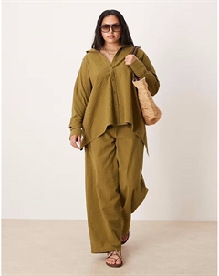 Свободные брюки-клеш Curve из сирсакера оливкового цвета Asos design
