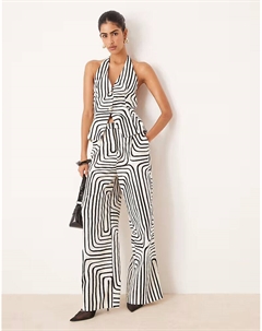 Широкие брюки из смеси льна с принтом каракулей, белые Mango