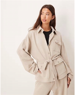 Джемпер из твила с длинными рукавами, завязкой спереди и пуговицами цвета песочного камня Asos design