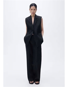 Прямые брюки из 100% льна черного цвета Mango