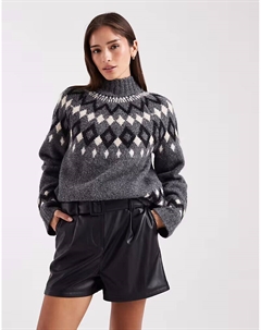 Короткие шорты из искусственной кожи с поясом черного цвета New look