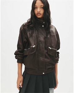 Куртка Dad из искусственной кожи темно-коричневого цвета Pull & bear