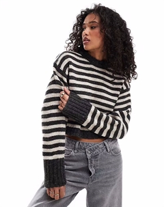 Джемпер с круглым вырезом и объемной отделкой в серую полоску Asos design