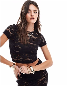 Короткий кружевной топ с короткими рукавами, черный 4th & reckless