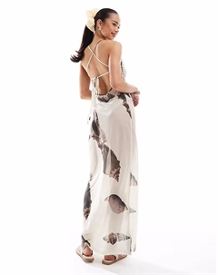 Пляжное платье макси с сетчатым принтом ракушек с открытым воротником и завязками на спине, мультиколор 4th & reckless