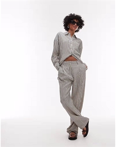 Брюки с эластичной талией и прямыми штанинами в полоску в однотонную полоску Mango