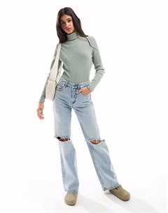 Водолазка в рубчик с начесом цвета шалфея Asos design