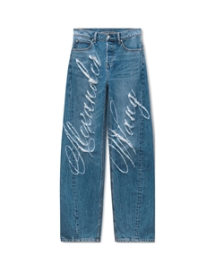 Джинсы Wide leg с потертым логотипом, синий Alexander wang